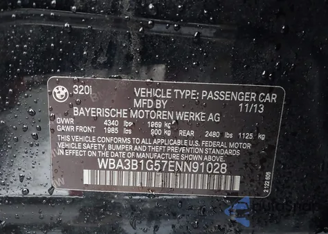 2014 BMW 320I z USA, uszkodzony, nr VIN WBA3B1G57ENN91028